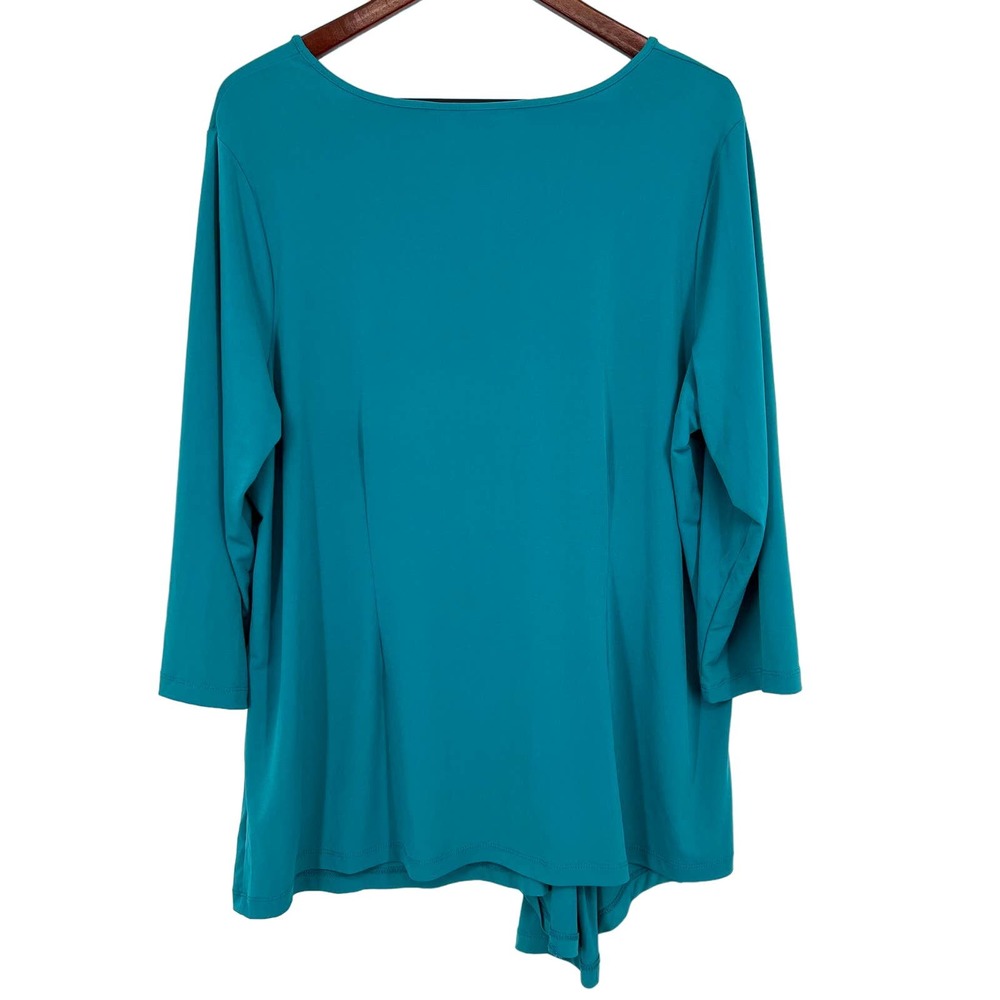 Susan Graver Woman Plus Size 1X Teal Green Stretchy Blouse Shirt Top Business - Picture 7 of 7